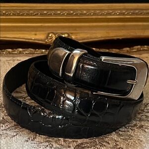GATOR COWHIDE Black Leather Luxury Belt/Silver Buckle SIZE 38/95
